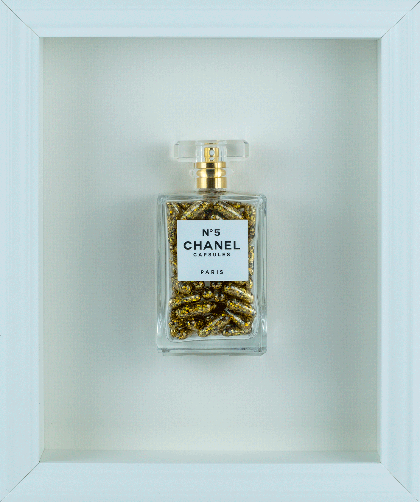 Chanel No.5 Capsules - (White Frame / Gold Pills) by Emma Gibbons