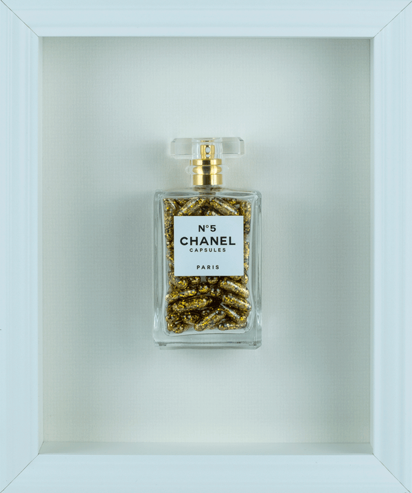 Chanel No.5 Capsules - (White Frame / Gold Pills) by Emma Gibbons