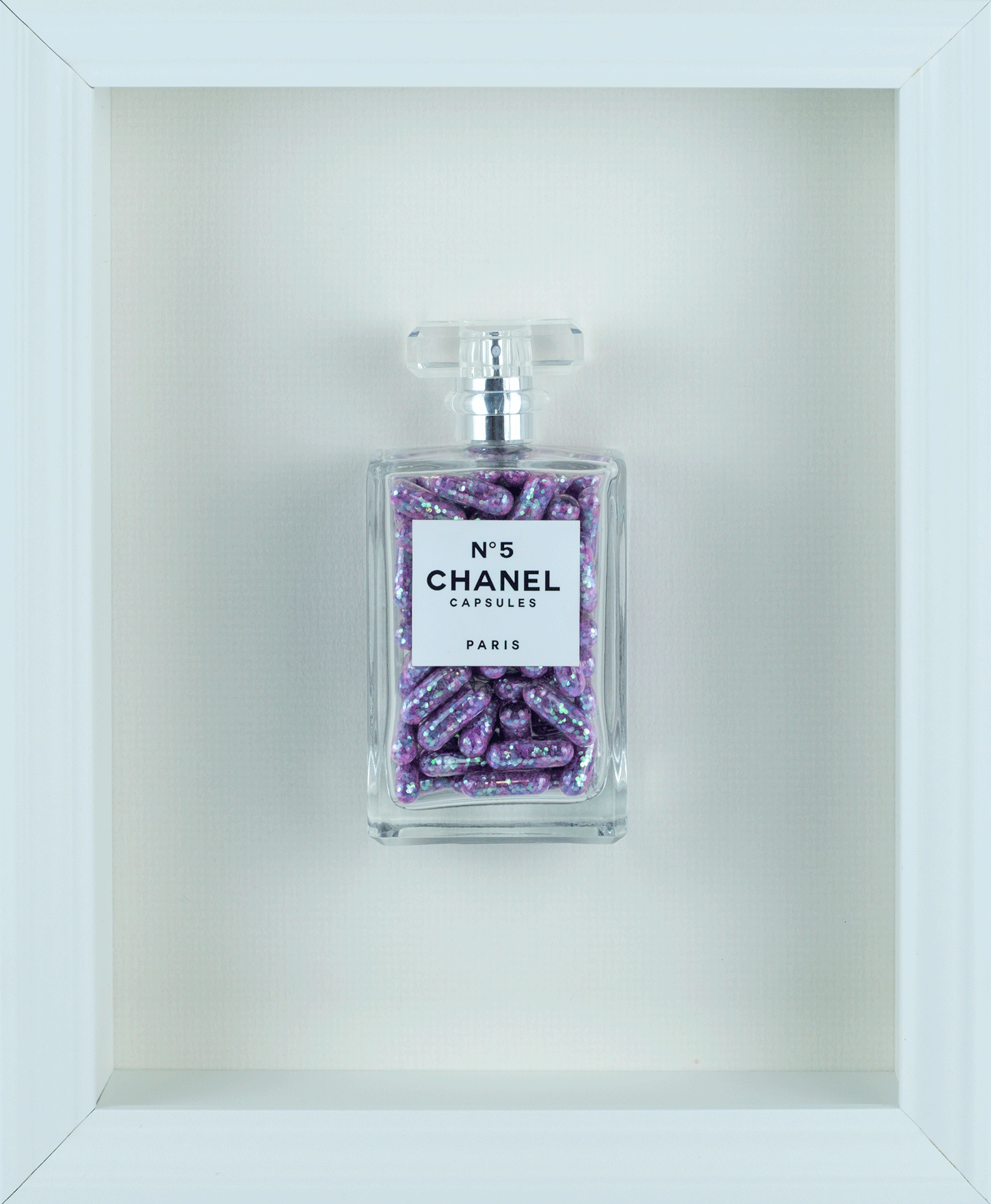 Chanel No.5 Capsules - (White Frame / Purple Pills) by Emma Gibbon