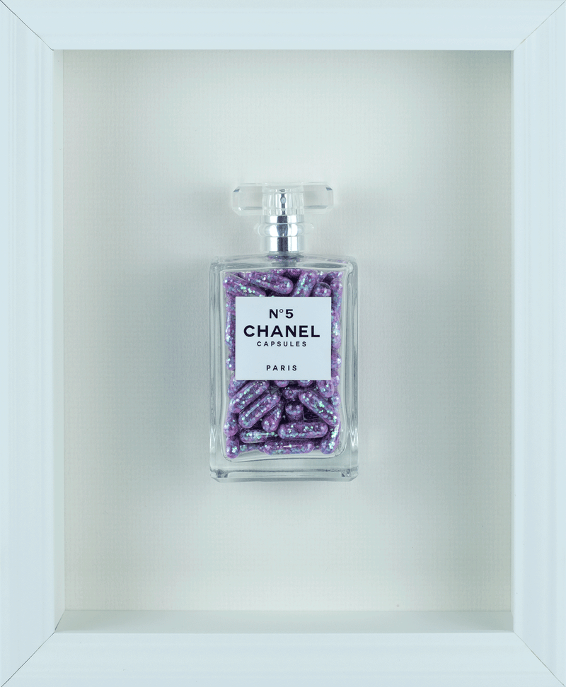 Chanel No.5 Capsules - (White Frame / Purple Pills) by Emma Gibbon