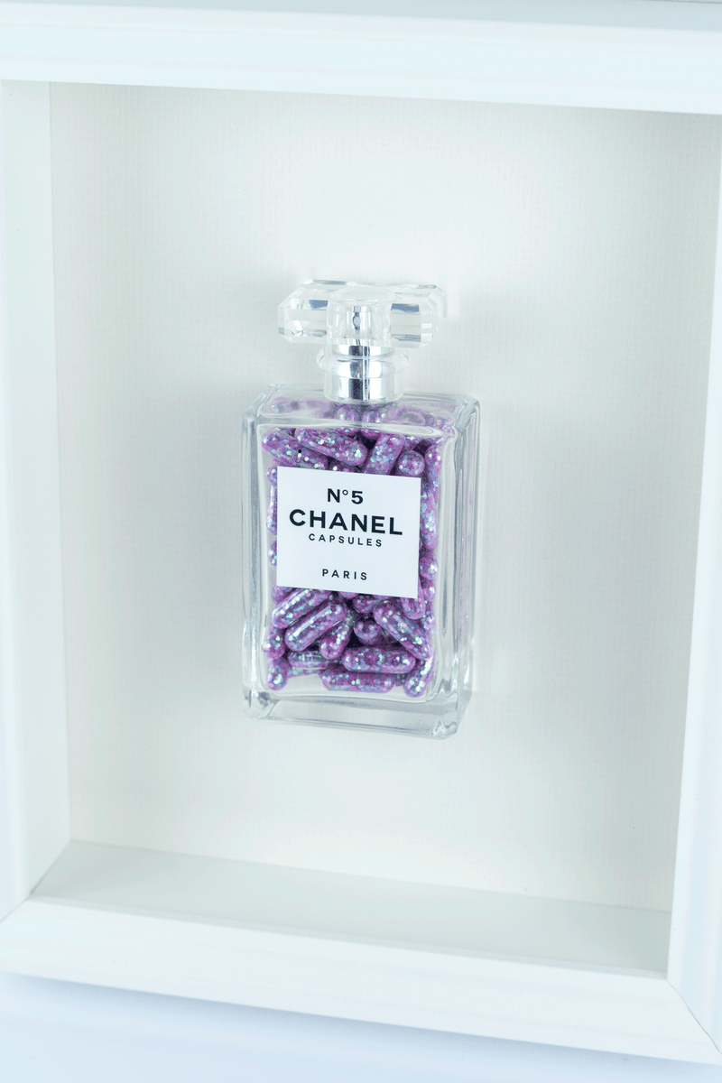 Chanel No.5 Capsules - (White Frame / Purple Pills) by Emma Gibbon
