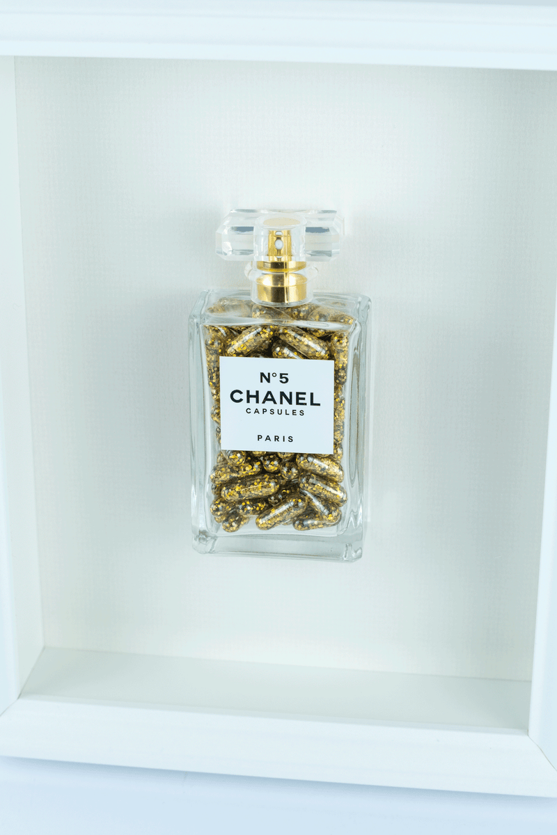 Chanel No.5 Capsules - (White Frame / Gold Pills) by Emma Gibbons