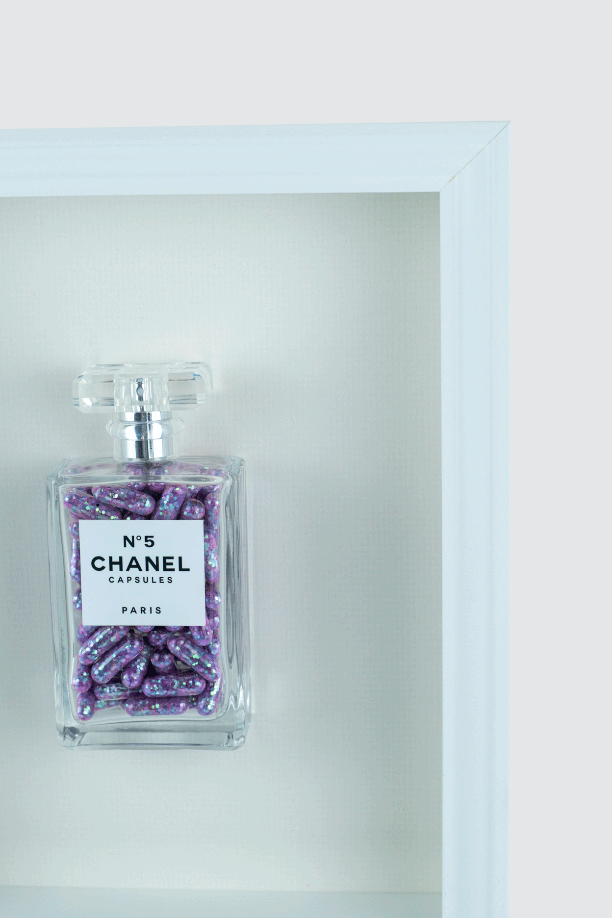 Chanel No.5 Capsules - (White Frame / Purple Pills) by Emma Gibbon