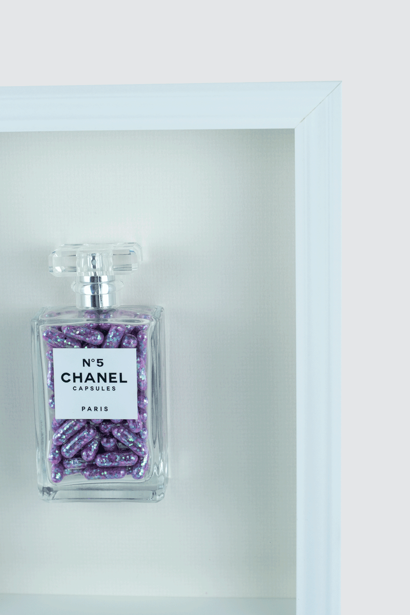 Chanel No.5 Capsules - (White Frame / Purple Pills) by Emma Gibbon