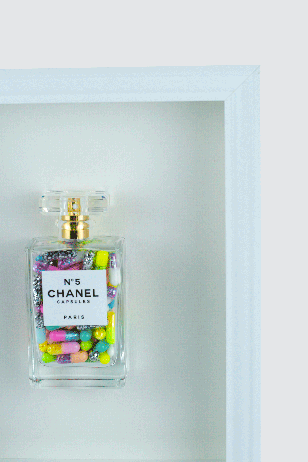Chanel No.5 Capsules - (White Frame / Multi Coloured Pills) by Emma Gibbons