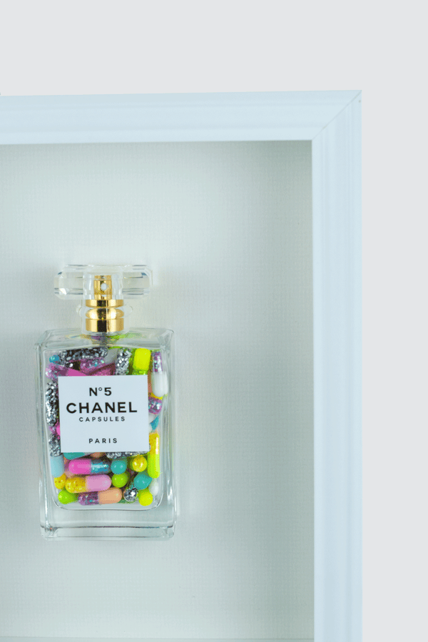Chanel No.5 Capsules - (White Frame / Multi Coloured Pills) by Emma Gibbons