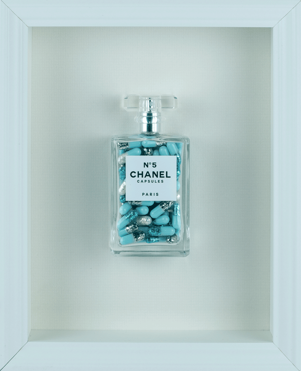 Chanel No.5 Capsules - (White Frame / Blue Pills) by Emma Gibbons