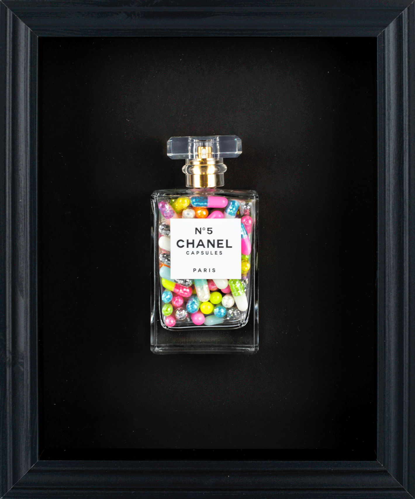 Chanel No.5 Capsules - (Black Frame / Multi Coloured  Pills) by Emma Gibbons
