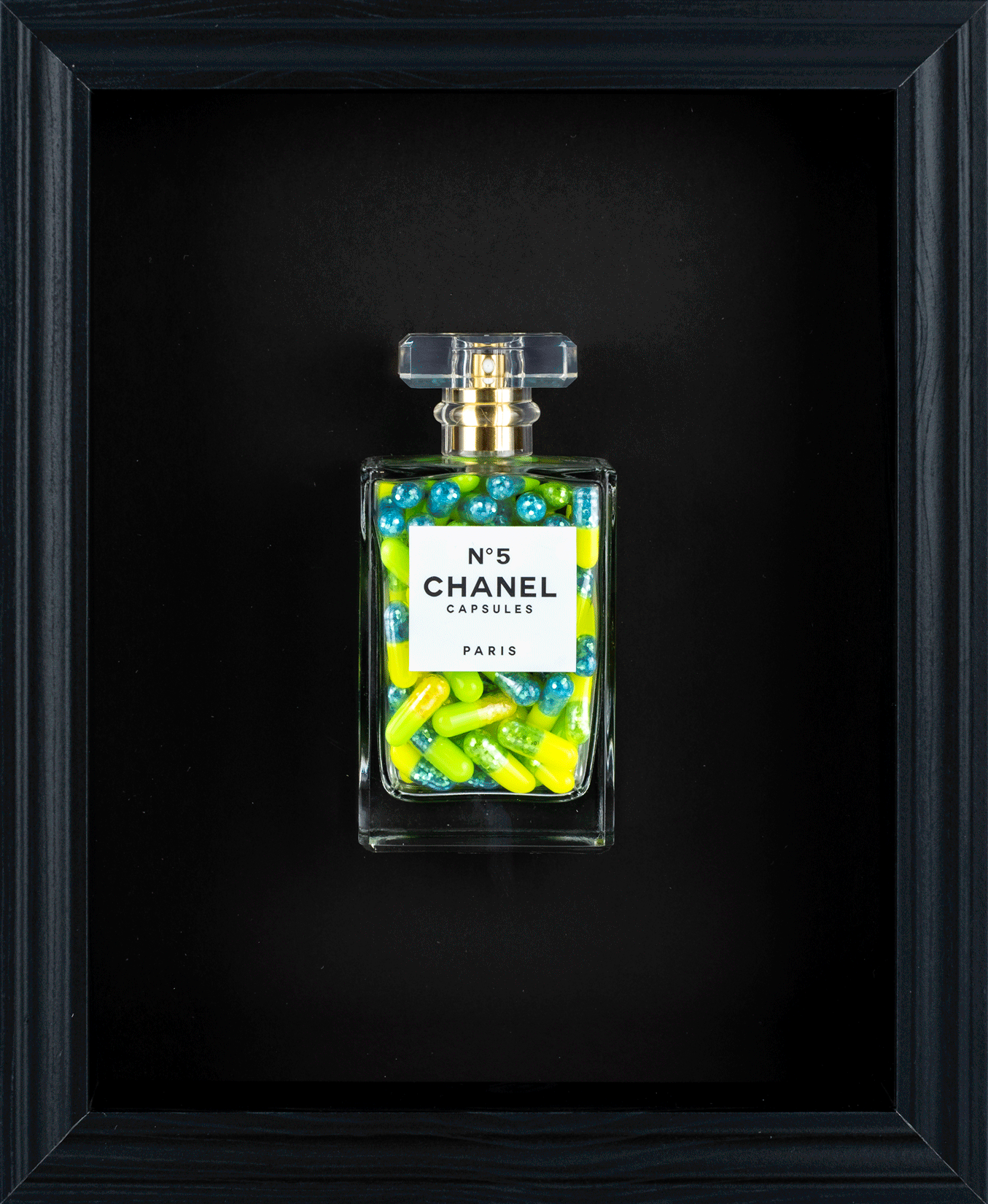 Chanel No.5 Capsules - (Black Frame / Green Pills) by Emma Gibbons