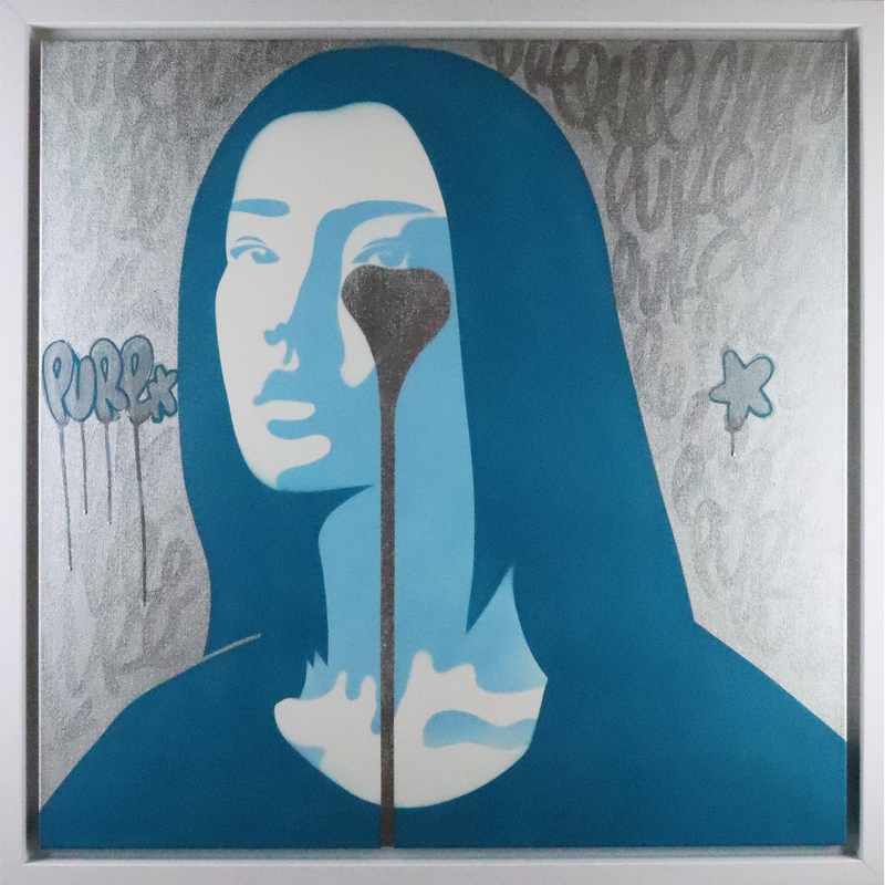De Juans Nightmare - My Mona Lisa - pure Silver and Blue Hand Finished on Canvas by Pure Evil